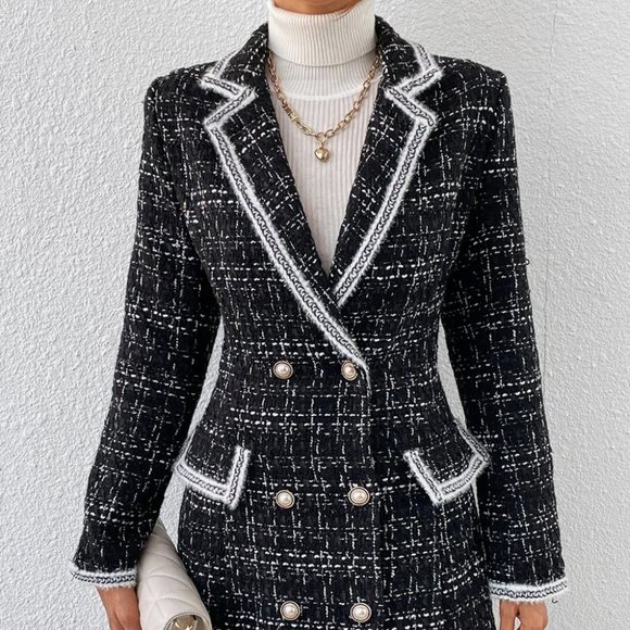 Black Preppy Womens Double Breasted Blazer - Picture 5 of 11